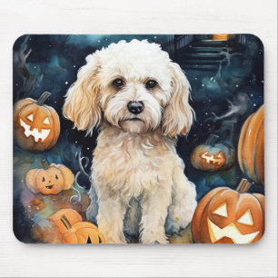 Mousepad Cockapoo De Halloween Com Pumpkins Assustado