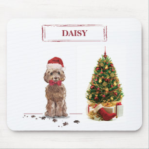Mousepad Cockapoo Marrom Engraçado Natal Cachorro e Árvore