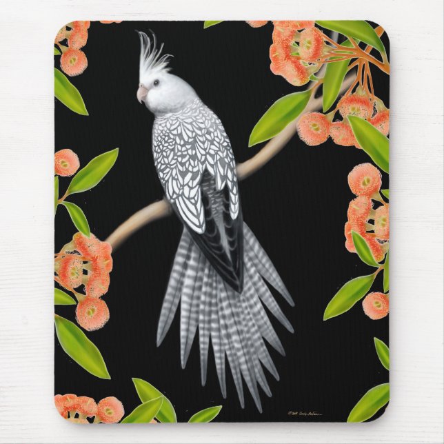 Mousepad Cockatiel Pied da pérola na árvore de goma (Frente)