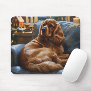 Mousepad Cocker Spaniel com Feriado das Luzes de Natal