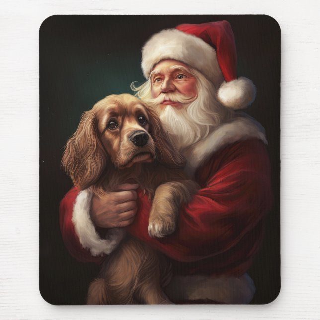 Mousepad Cocker Spaniel com Papai Noel Natal Festivo (Frente)