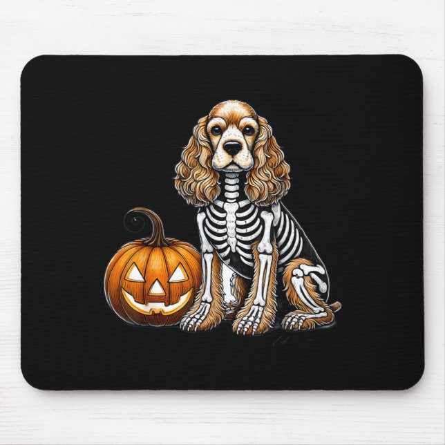 Mousepad Cocker Spaniel Esqueleto Jack O Lanterna Cachorro  (Frente)