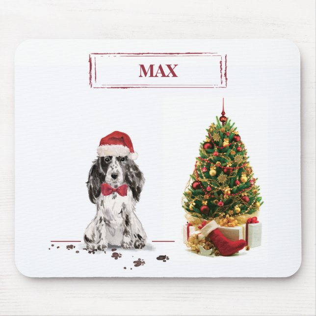 Mousepad Cocker Spaniel Natal Divertido Cachorro com Árvore (Frente)