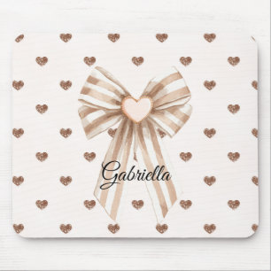 Mousepad Cocoa Creme Laço Bege Rosa Brilho Corações