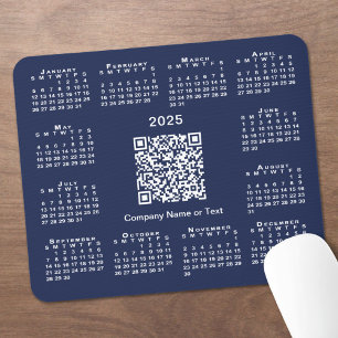 Mousepad Código QR de Calendário 2025 Simples no Marinho Az