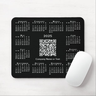 Mousepad Código QR de Calendário de 2025 Simples em Preto