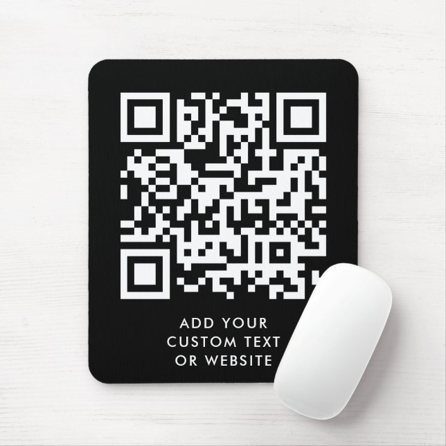 Mousepad Código QR | Seu texto Black Modern Minimalist (Com mouse)