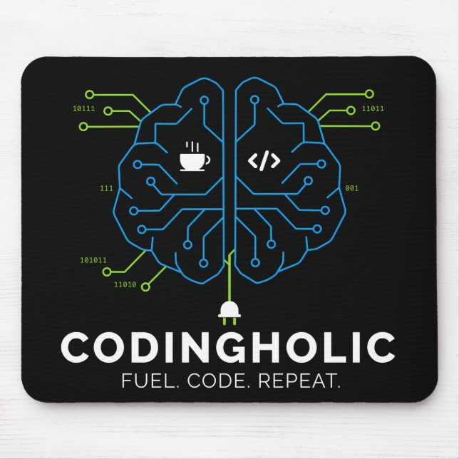 Mousepad Codingholic Cérebro Tech Para Desenvolvedores Escu (Frente)