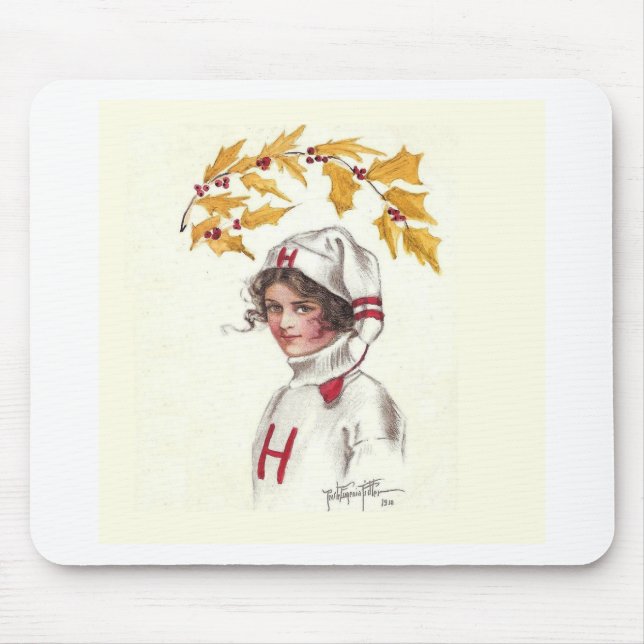 Mousepad Coed de Harvard no inverno com ramo do azevinho (Frente)