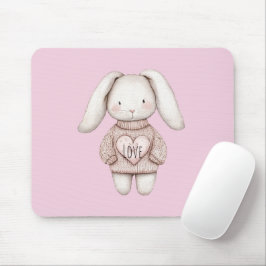 Mousepad Coelhinho Bonito Rosa Suéter de Coração Rosa