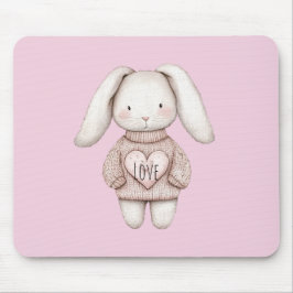 Mousepad Coelhinho Bonito Rosa Suéter de Coração Rosa