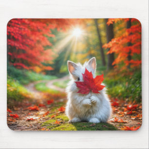 Mousepad Coelhinho Branco Escondendo-se Por Trás de uma Fol