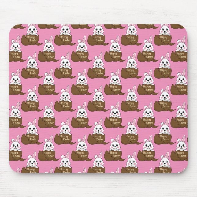 Mousepad Coelhinho Branco no Padrão de Felz pascoa de Ovo d (Frente)