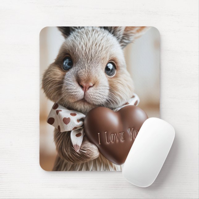 Mousepad Coelhinho com Coração de Amor de Chocolate (Com mouse)