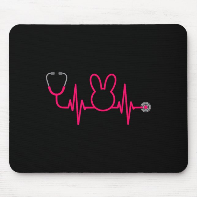 Mousepad Coelhinho da Páscoa Enfermeira Batimento Cardíaco  (Frente)