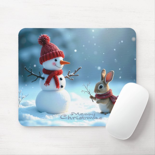 Mousepad Coelhinho de Natal com Neve (Com mouse)