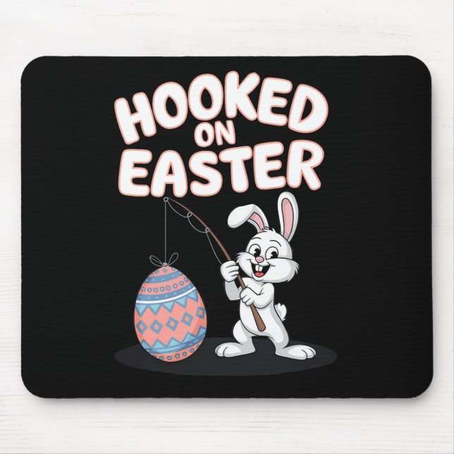 Mousepad Coelhinho de Páscoa Fofo Pescando Ovos Arte de Fér (Frente)