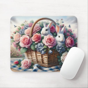 Mousepad Coelhinhos Aninhados Entre Rosas de Cottage
