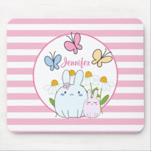Mousepad Coelhinhos bonitos com margaridas Primavera e borb