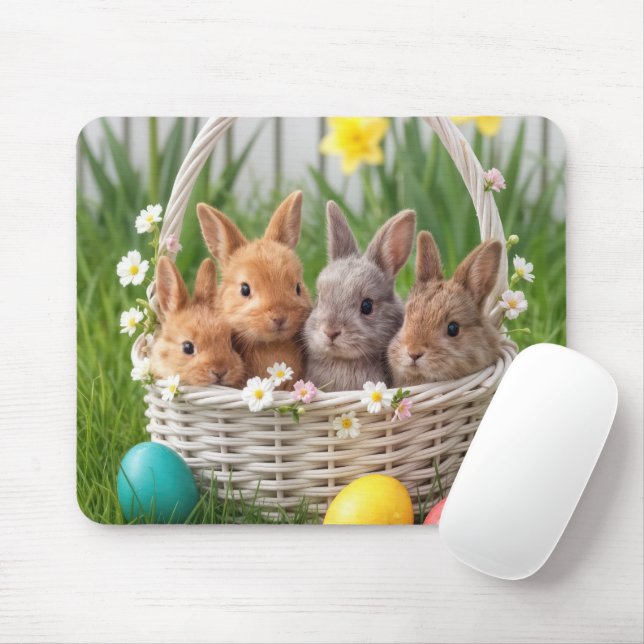 Mousepad Coelhinhos de Páscoa em uma Cesta (Com mouse)