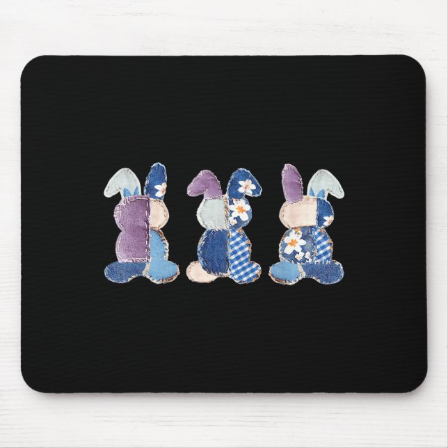 Mousepad Coelhinhos engraçados de três coelhos ovos patchwo (Frente)