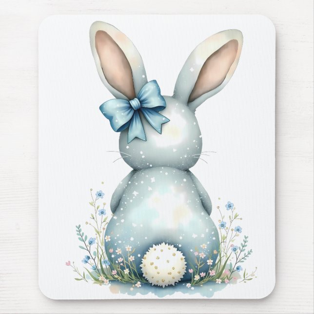 Mousepad Coelho Azul Coalhada Algodão Coelho Páscoa com Ovo (Frente)