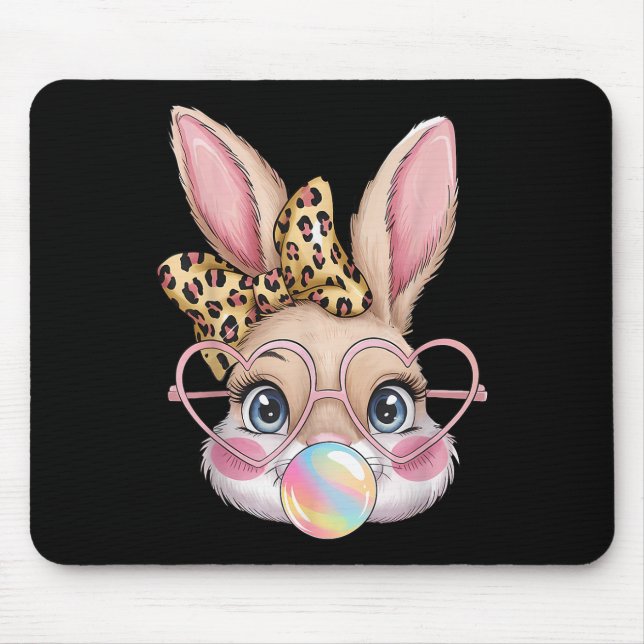 Mousepad Coelho Bonito Rosto Rosto Arco Leopardo Meninas Fe (Frente)