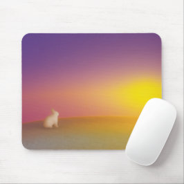 Mousepad Coelho Branco Bonito no Monte Grassy no nascer do 