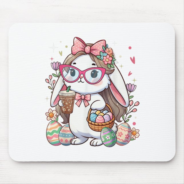 Mousepad Coelho Coelho da Páscoa Ovos de Café Caça Menina (Frente)