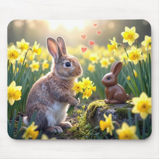 Mousepad Coelho Com Narcisos para o Coelho de Páscoa de Cho (Frente)