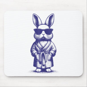 Mousepad Coelho Com Robe E Óculos De Sol Azul Retro Easter 