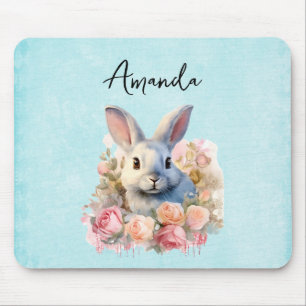 Mousepad Coelho com uma Guirlanda de Rosas Fofo