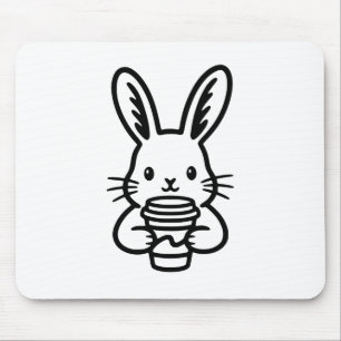 Mousepad Coelho Curioso com Xícara de Café
