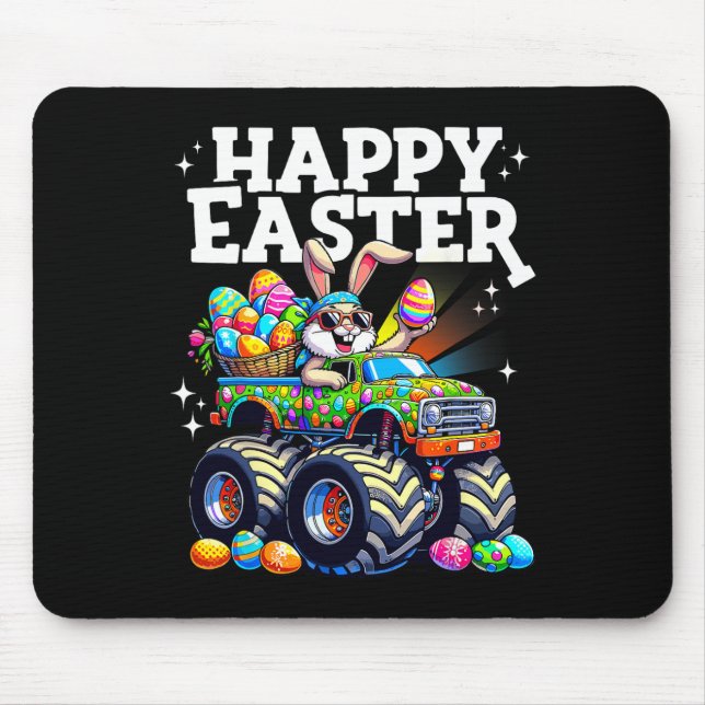 Mousepad Coelho de Caminhão Monstro de Páscoa Alegre e Dive (Frente)