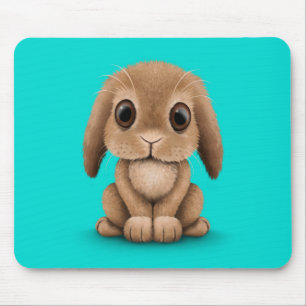 Mousepad Coelho de coelho bonito do bebê de Brown no azul