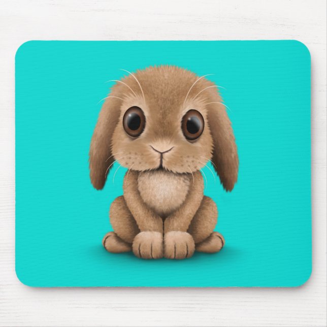 Mousepad Coelho de coelho bonito do bebê de Brown no azul (Frente)