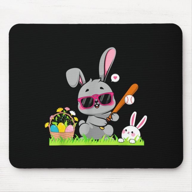 Mousepad Coelho de Páscoa Feliz Dia do Coelho de Beisebol M (Frente)