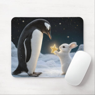 Mousepad Coelho e Pinguim com Estrela Neon