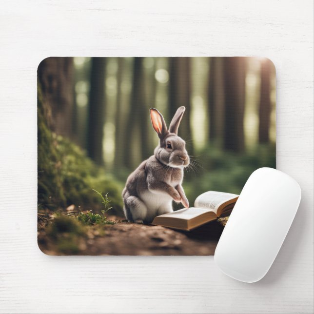 Mousepad Coelho Em Uma Floresta Com Livro (Com mouse)