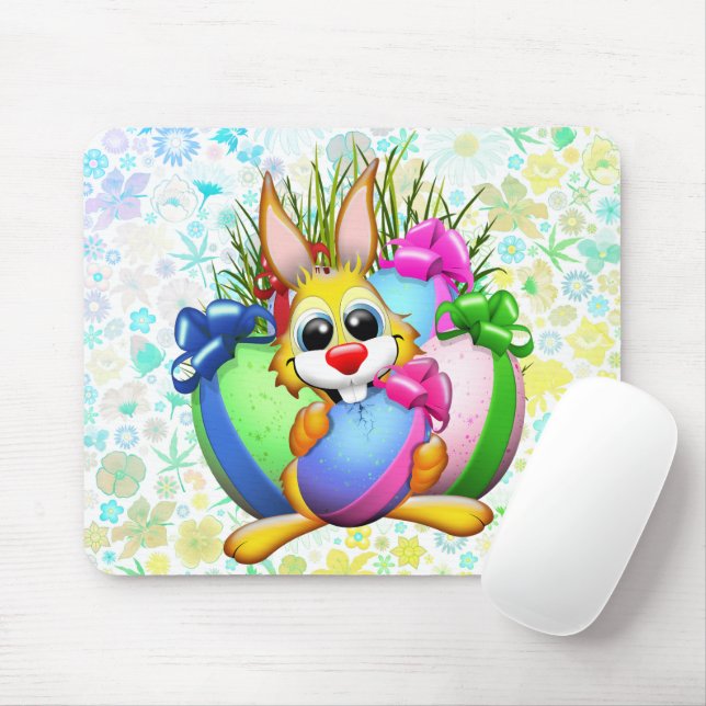 Mousepad Coelho engraçado mordendo um ovo de Páscoa (Com mouse)