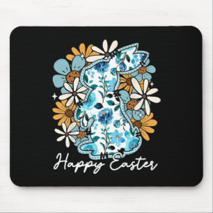 Mousepad Coelho Feliz da Páscoa Azul Floral Amarelo Design