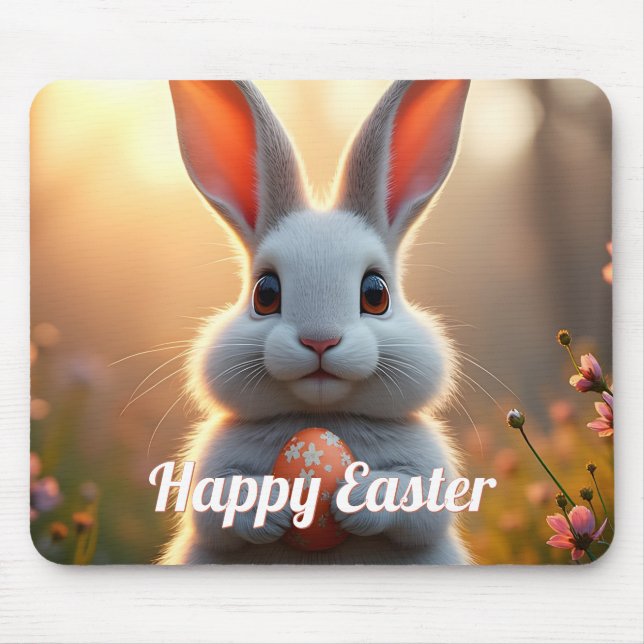 Mousepad Coelho feliz da Páscoa na magia da primavera (Frente)