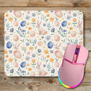 Mousepad Coelho Flores Ovos Pastel Aquarela Atemporal