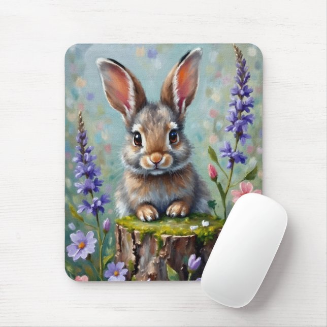 Mousepad Coelho Fluffy num Campo de Flores (Com mouse)