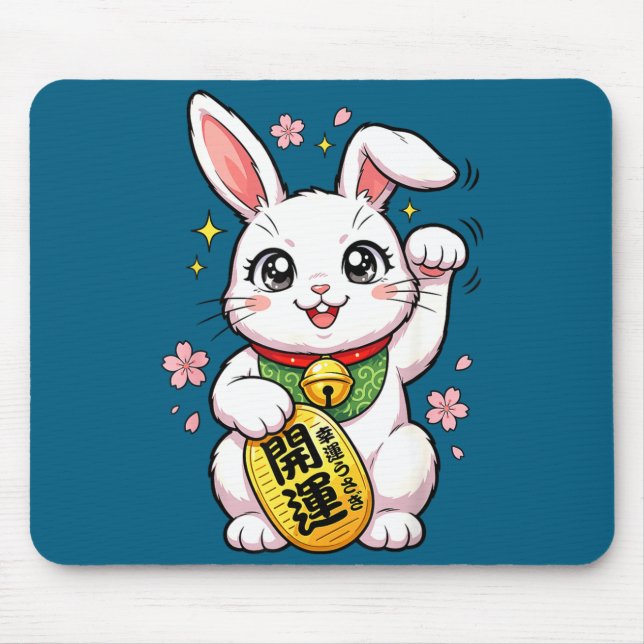 Mousepad Coelho Japonês Sortudo Fofo Maneki Neko (Frente)