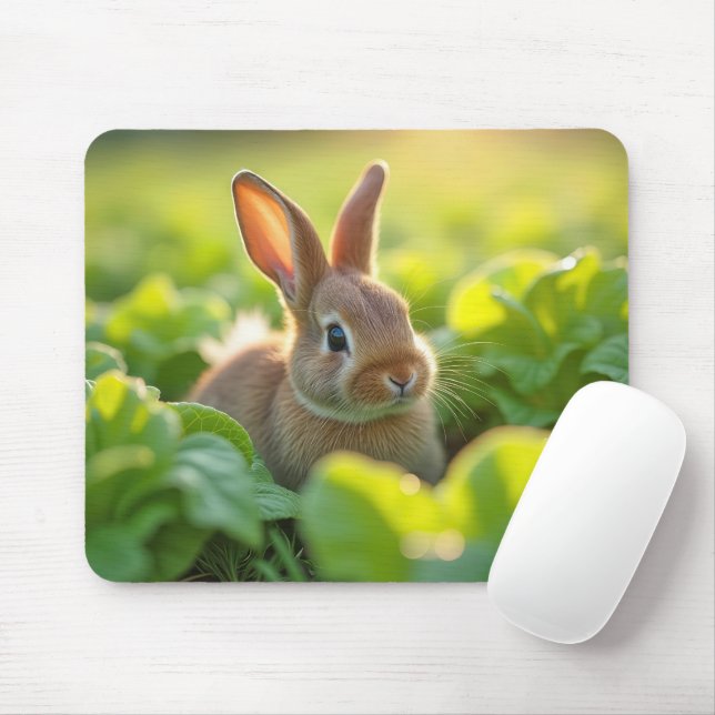 Mousepad Coelho num Jardim de Alface (Com mouse)