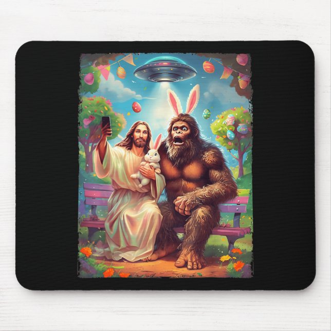 Mousepad Coelho Pé Grande divertido páscoa jesus sasquatch  (Frente)