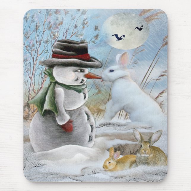 Mousepad Coelho que come o nariz do boneco de neve (Frente)