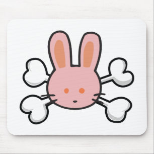 Mousepad coelho rosa Caveira e Ossos Cruzados