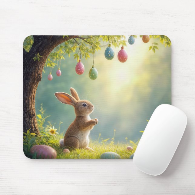 Mousepad Coelho Sob Uma Árvore De Ovos De Páscoa (Com mouse)